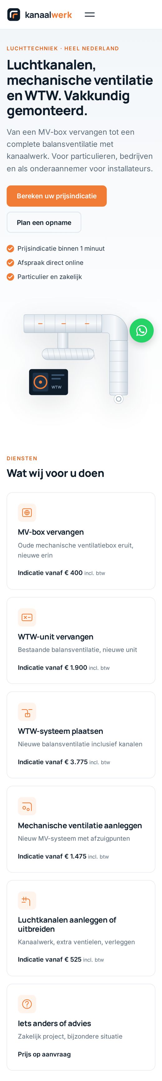 Kanaalwerk.nl — website op een telefoon