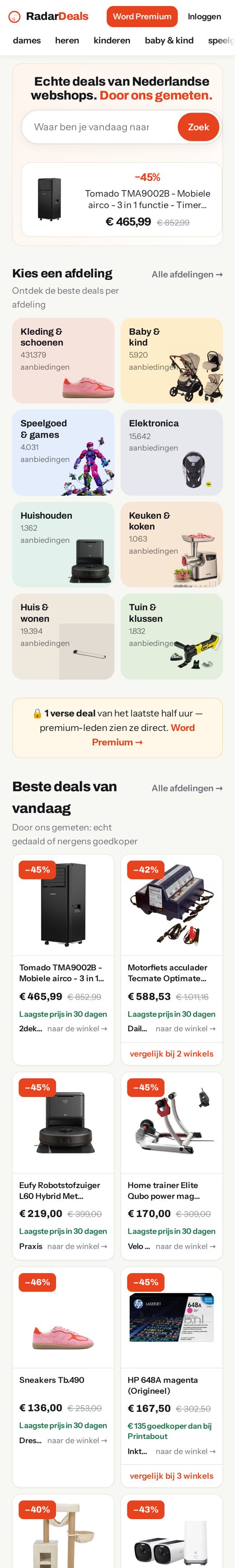 Radardeals.nl — website op een telefoon